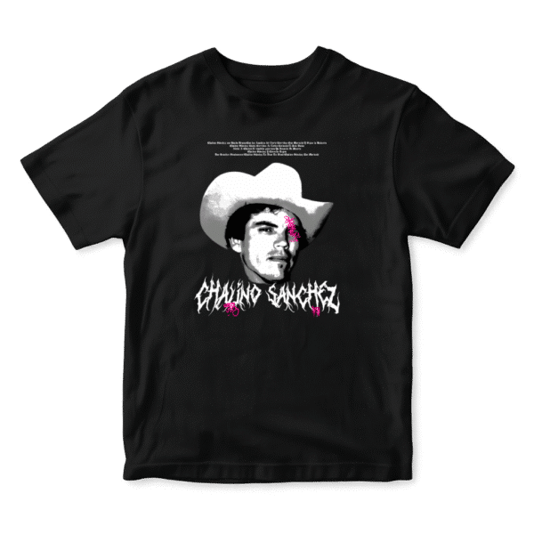 Playera Chalino Sánchez estilo urbano negra con diseño gráfico de corridos mexicanos