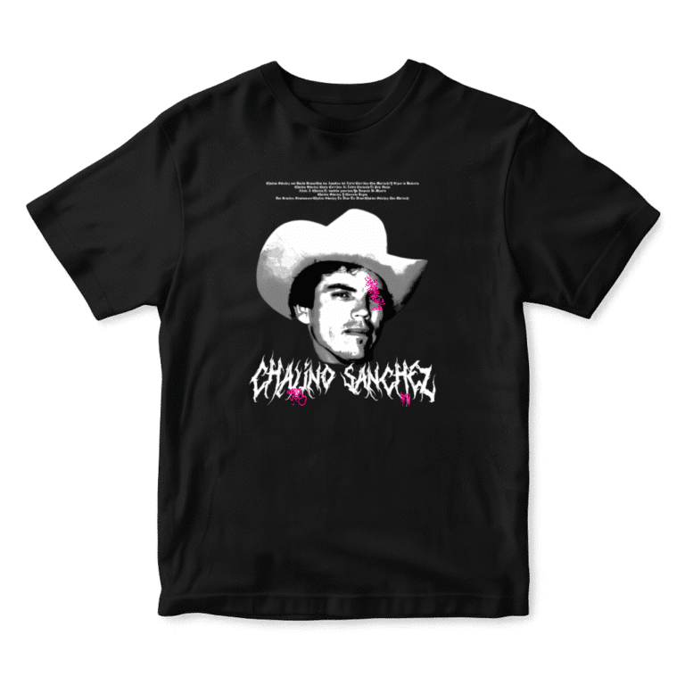 Playera Chalino Sánchez estilo urbano negra con diseño gráfico de corridos mexicanos