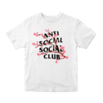 Playera blanca Anti Social Social Club con diseño de ramas de cerezo y letras negras – estilo streetwear unisex