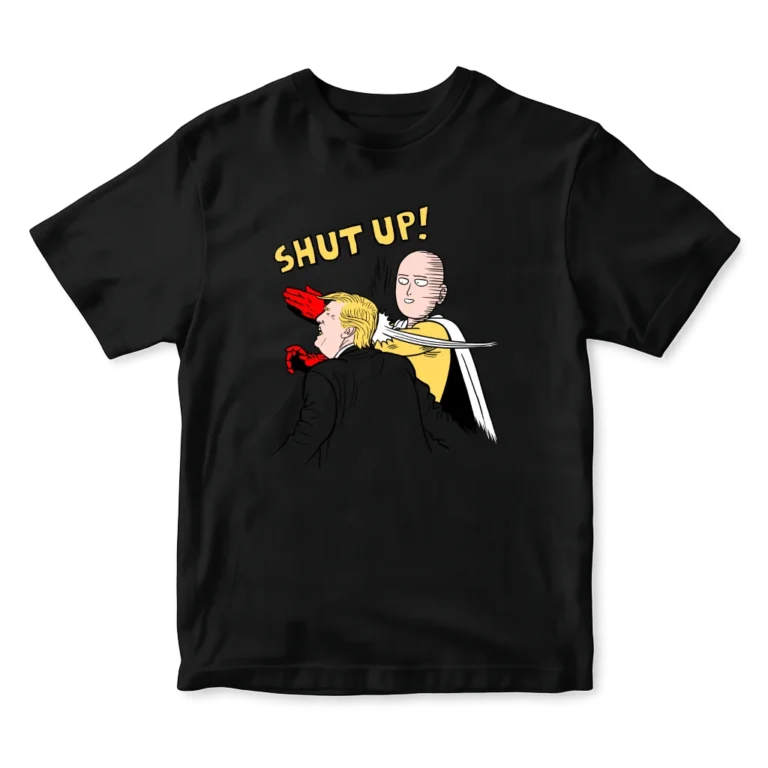 Playera de Saitama estilo One Punch Man diciendo Shut Up a Trump – diseño anime urbano